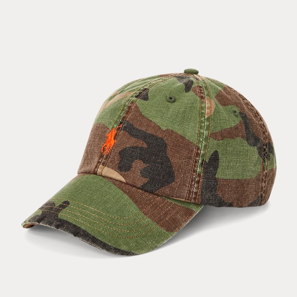 Polo Ralph Lauren Camouflage Baseball Cap with Orange Logo